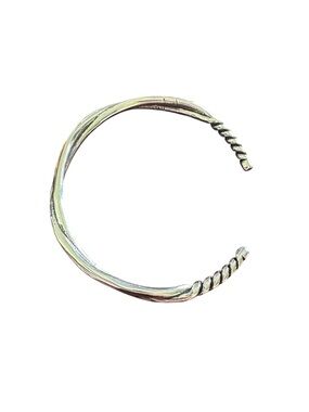 Boho Sterling Silver Twist Design Cuff Bangle Bracelet